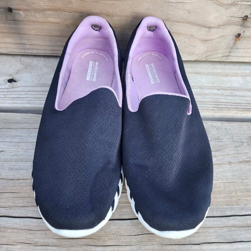 Womens Sz 9.5M Skechers Go Walk Air Cooled Goga Mat Slip on Shoes Black/Lavender